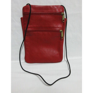 RED Leather Crossbody Handbag Very Soft MOUNT AIRY LEATHERS ADJUSTABLE STRAP